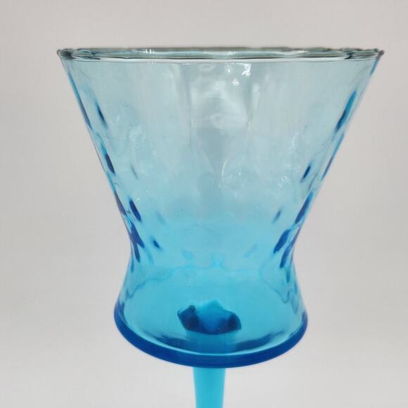 MCM Empoli Italy Azure Blue Long Stem Hand Blown Art Glass Scalloped Rim Vintage - Picture 3 of 9